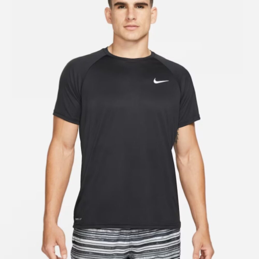NIKE Swim Hydroguard Essential Dri-FIT Short Sleeve Top UPF40+ Black Sun Protect